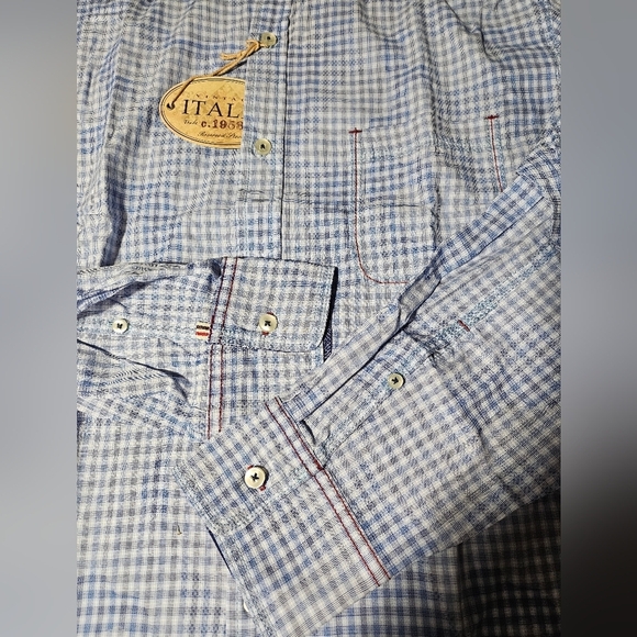 NEW Vintage Italia 1958 Blue White Plaid Paisley Long Sleeve Shirt XL - Picture 11 of 15